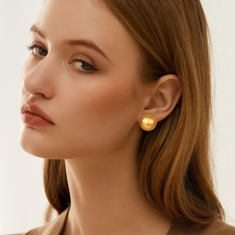 Stud Earrings for Women Half-ball Mattle Gold Sliver Studs Gold Brushed Button E - Picture 3 of 7